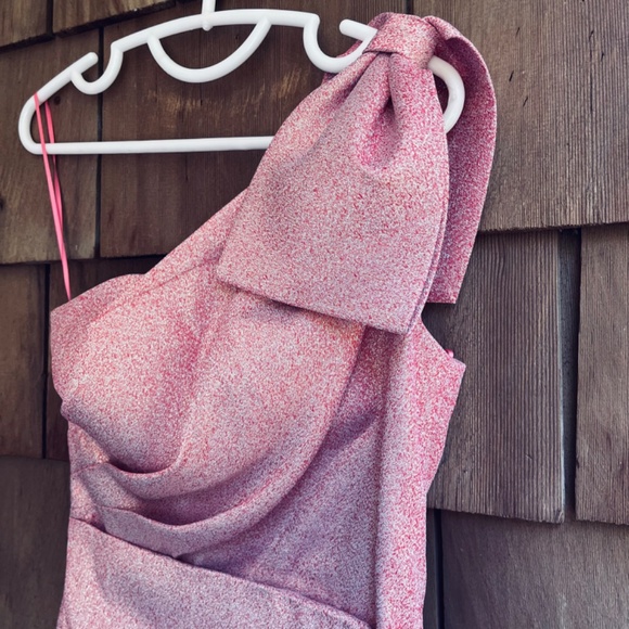 $720 Rickie Freeman by Teri Jon Women's Pink Metallic One-Shoulder Dress Size 4 - Picture 8 of 16